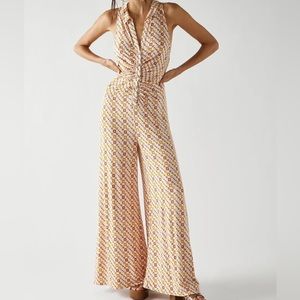 FREE PEOPLE SHAYLA HALTER JUMPSUIT PRINTED WIDE LEG ONE PIECE